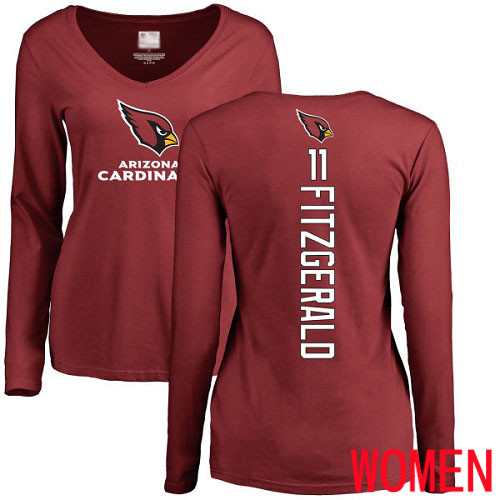 Arizona Cardinals Maroon Women Larry Fitzgerald Backer NFL Football #11 Long Sleeve T Shirt->youth nfl jersey->Youth Jersey